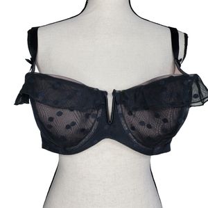 Cacique French Balconette 42D Bra Underwire Padded Black Flounce